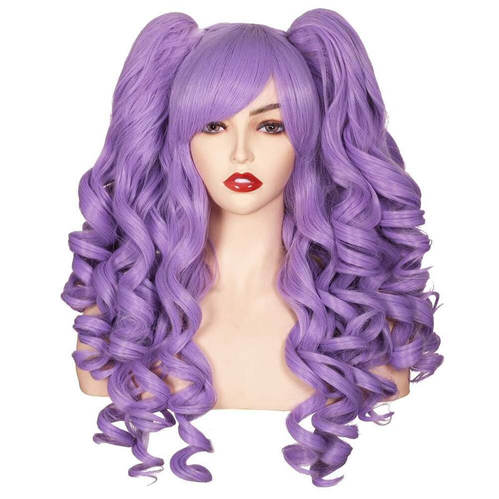 Long Curly Hair Ponytail Lolita Cosplay Lady Synthetic Wig Double Ponytail Detachable Black Gold Pink Purple Gradient Wig