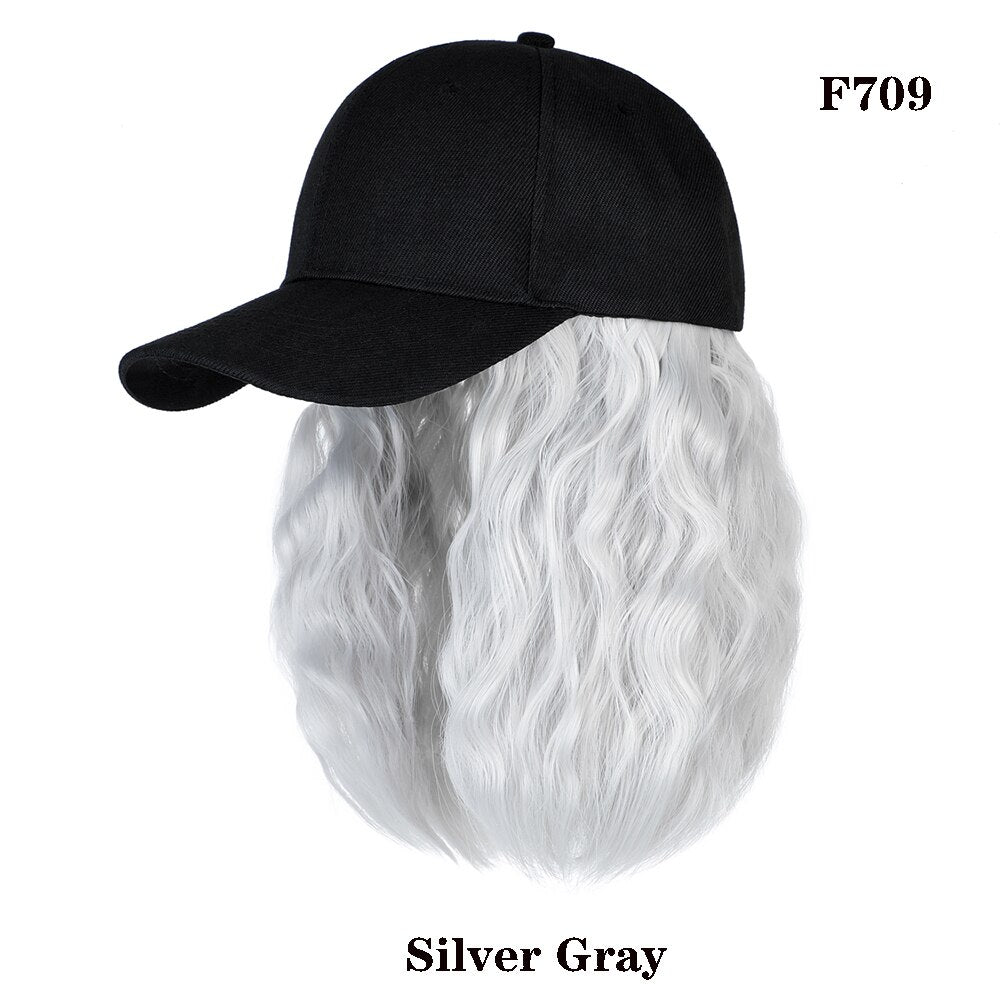 Short Wavy baseball wig Synthetic Natural bob Wig Black hat wigs cap with Hair Naturally Connect Baseball Cap Adjustable