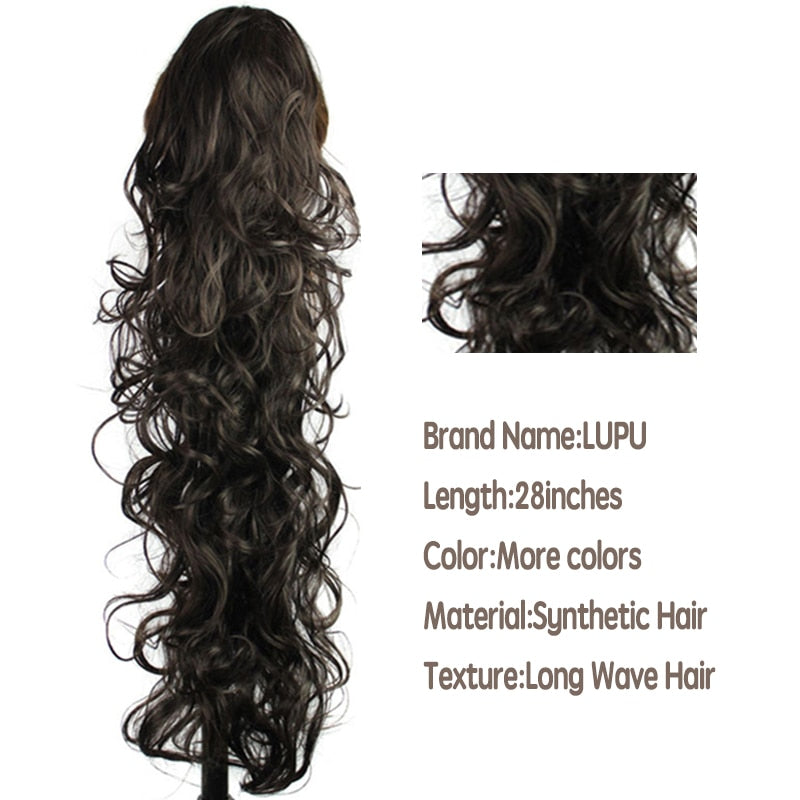 Synthetic Long Wave Ponytail 28 Inch Claw Clip In Hairpieces For Women PonyTail Natural Fake Hair Hairpiece Heat Resistant