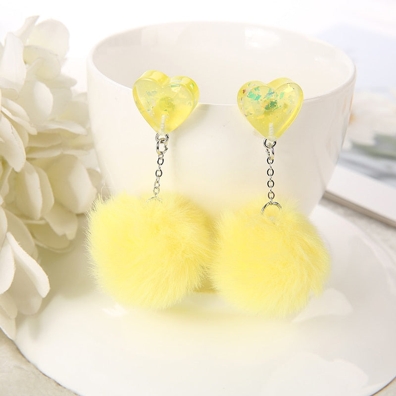 1Pair Cute Stud Earring Multicolours Resin Heart Candy Wth Puffer Ball Charms Jewelry