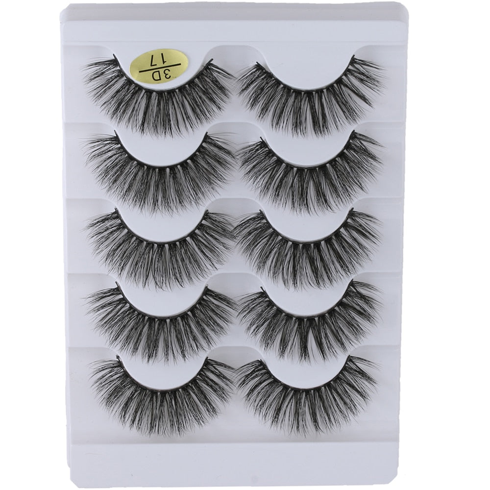 5 Pairs 3D Faux Mink Hair False Eyelashes Wispies Fluffies Drama Natural Long Soft Handmade Cruelty-free Black Lashes