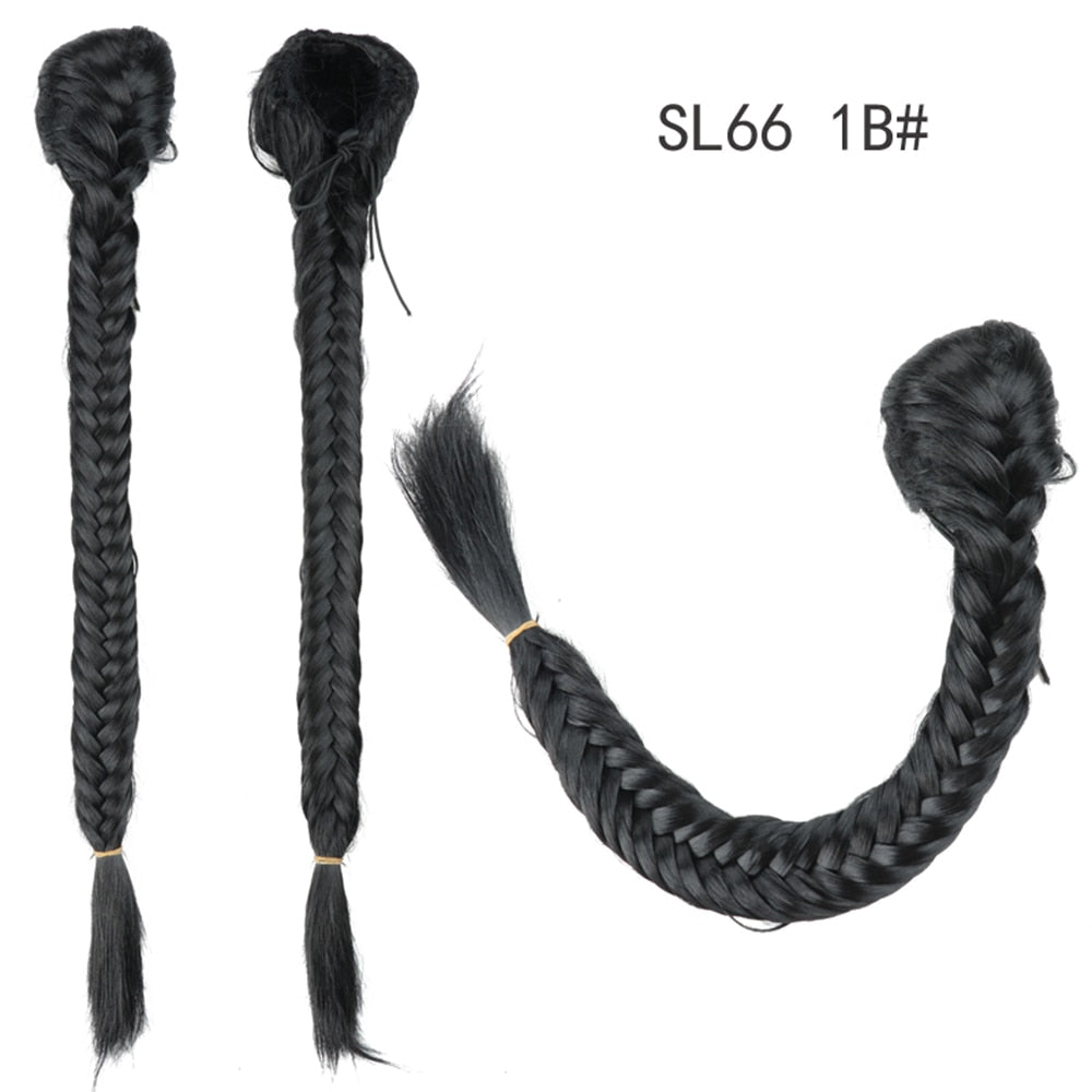 Synthetic Heat Resistant Braided Fishtail Fishbone Drawstring Ponytail Hairpiece Blonde Hair Extensions For Woman