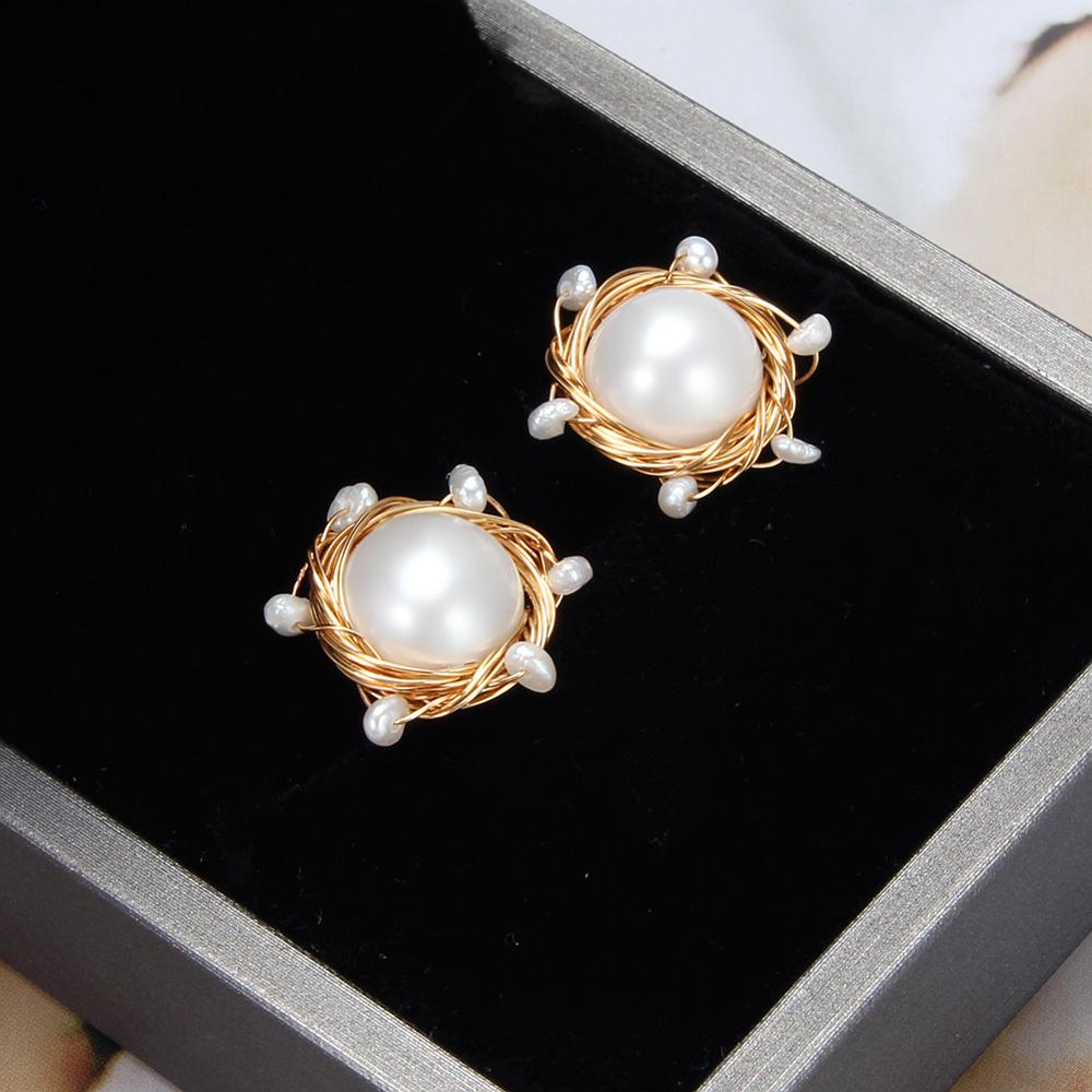 Classic Big Pearl Stud Earring Baroque Freshwater Pearl Earrings Fine Jewelry Handmade