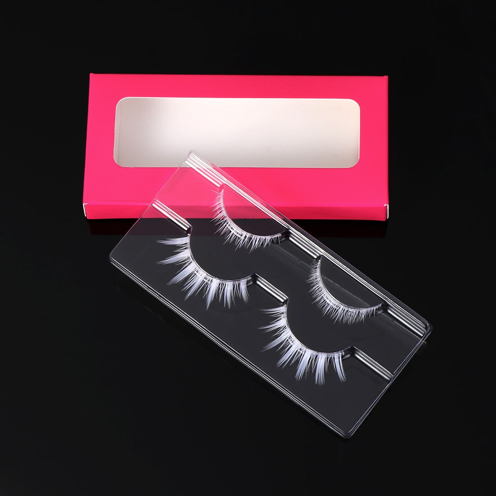 2 Pairs Halloween Party Cosplay Creative White False Eyelashes Upper&Lower Eyelashes Extension Soft Wispy Natural Lash Makeup