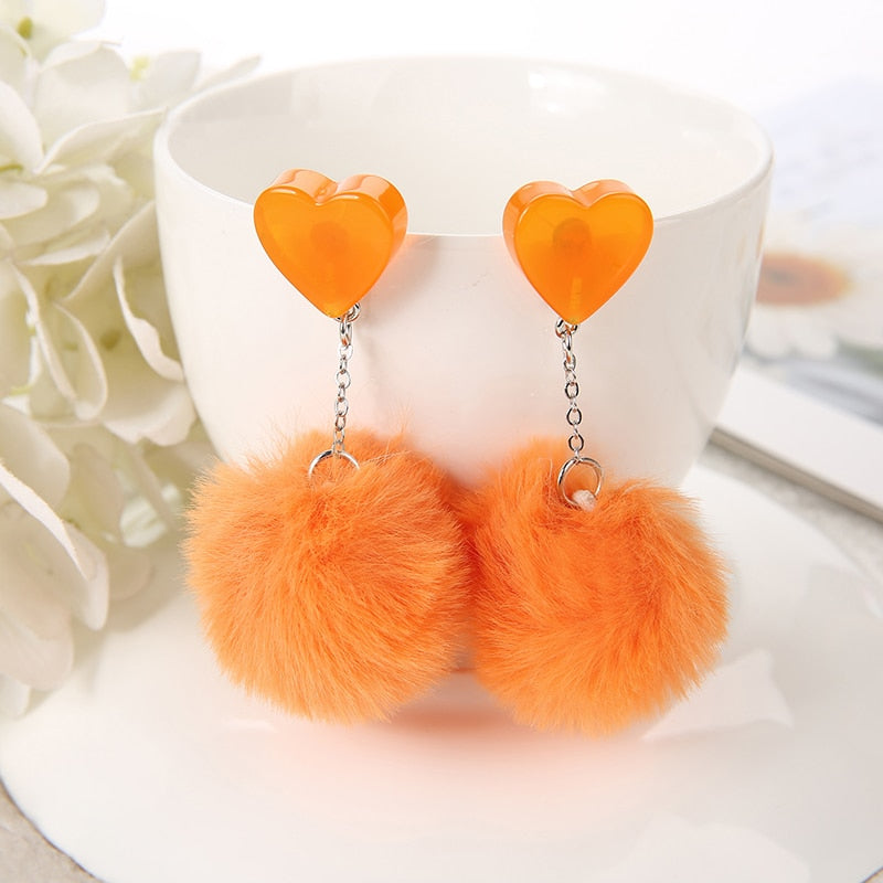 1Pair Cute Stud Earring Multicolours Resin Heart Candy Wth Puffer Ball Charms Jewelry