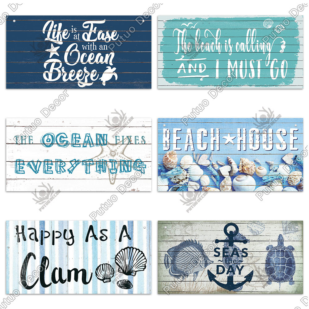 Putuo Decor Beach Home Signs Wood Wall Plaque Wooden Signs Welcome Decor Hanging Plate for Beach House Home Bedroom Tent Decor