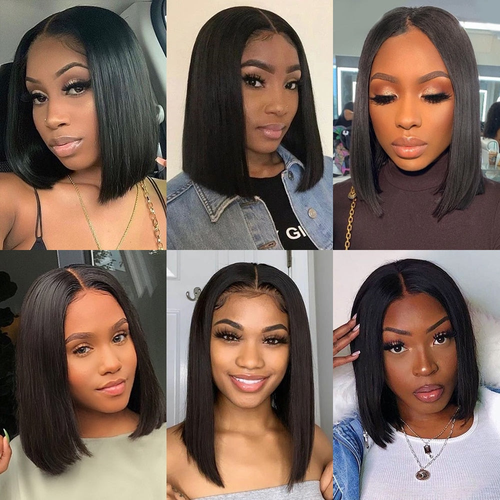 Human Hair Wigs Brazilian Straight Bob Wigs Transparent Frontal Wig Cheap PrePlucked Lace Wigs Natural Hair