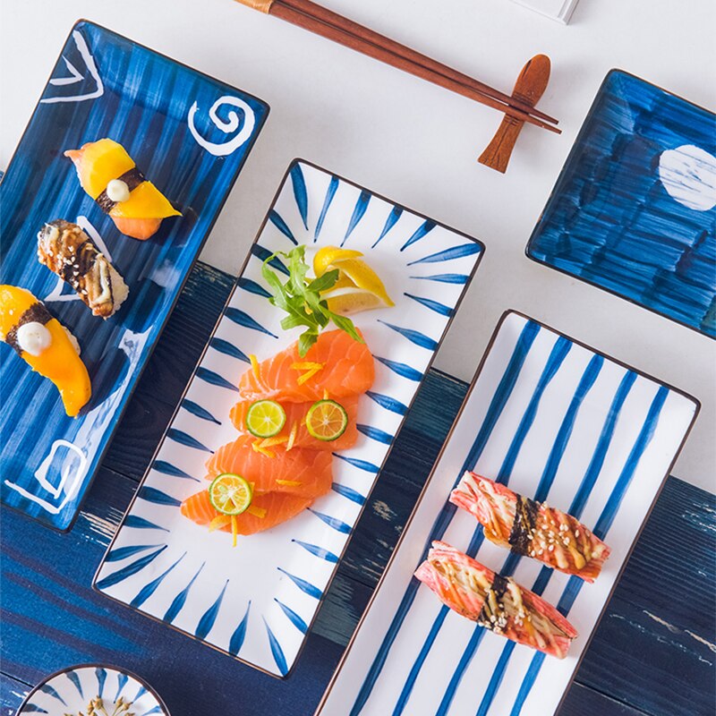Rectangular Japanese Style Ceramic Dinner Plate Steak Dessert Sushi Porcelain Plates Dining Tableware Set