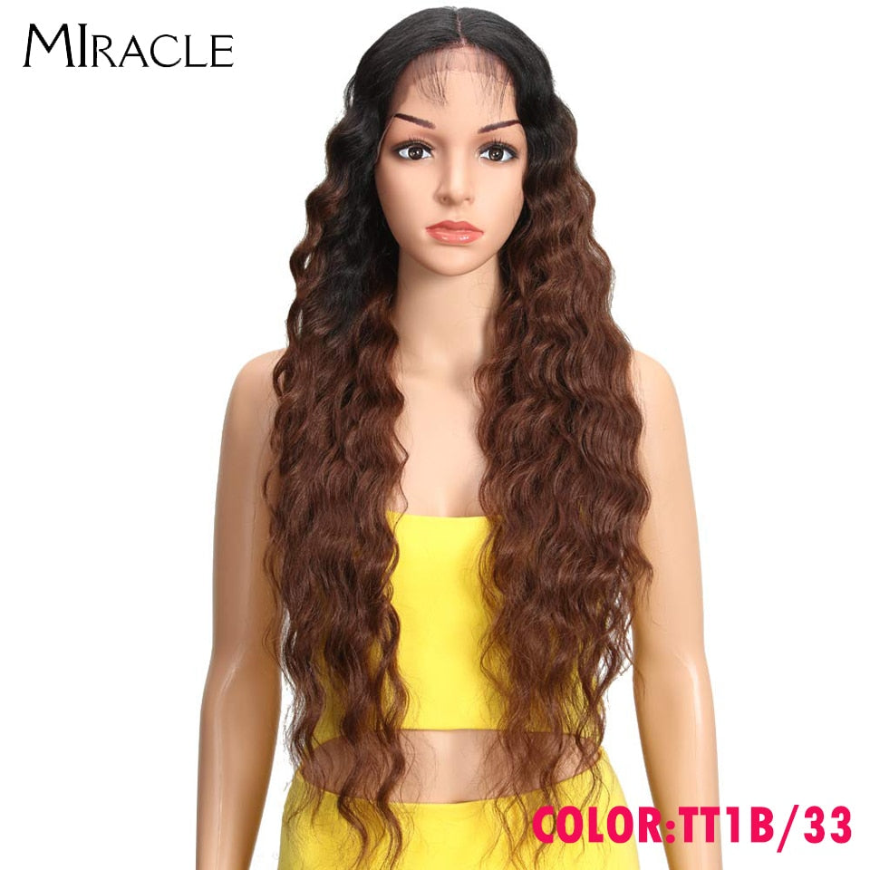 Synthetic Lace  Wig For Women Deep Wave Curly Wig Blonde Cosplay Wig 30 Inch Ombre Lace Wigs Fiber Miracle