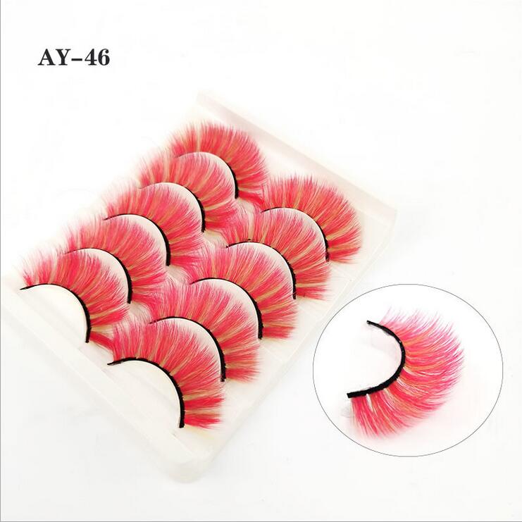 5 Pairs 3D White Mink Lashes Natural Long Thick Fluffy Colorful False Eyelashes Lash Extension