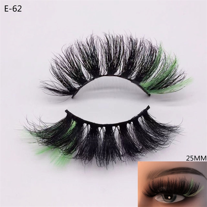3D Mink Eyelashes Colorful 100% Mink Lashes Mix Color Pink Blue Red White False Eyelashes Fluffy Soft Cilias