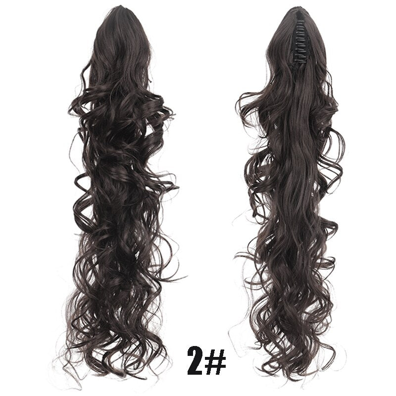 Synthetic 24inch Claw Clip Ponytail Extension Wavy Ponytail Long Straight Hair Ponytail Extension Clip Type Woman Wig