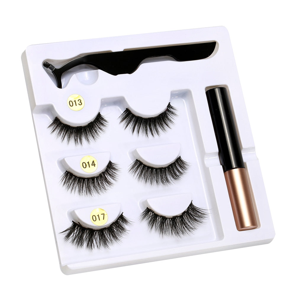 Magnetic Liquid Eyeliner& Magnetic False Eyelashes &Tweezer Set Waterproof Long Lasting Extension