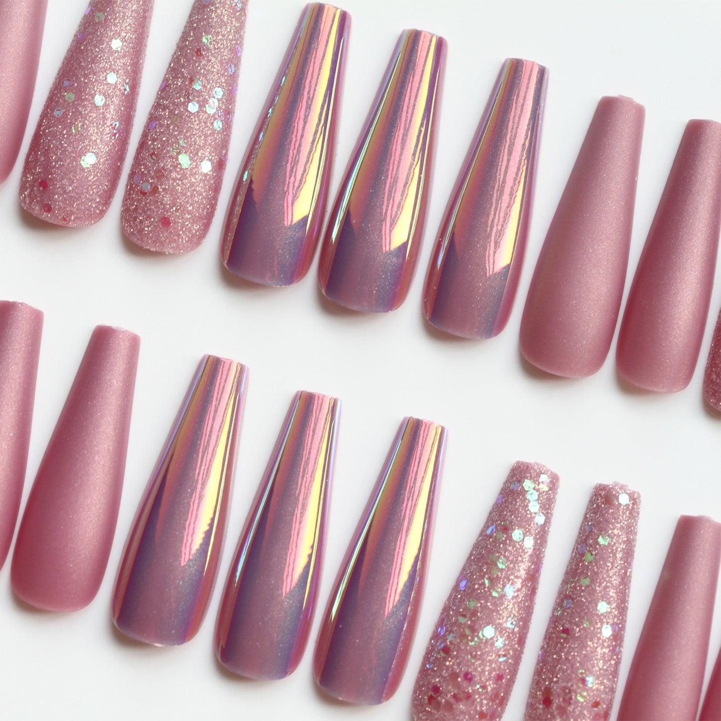 24/30Pcs Pink Leopard Designs False Nails French Long Coffin Fake Nail Artificial Full Cover Nail Art Tips Press on Nail