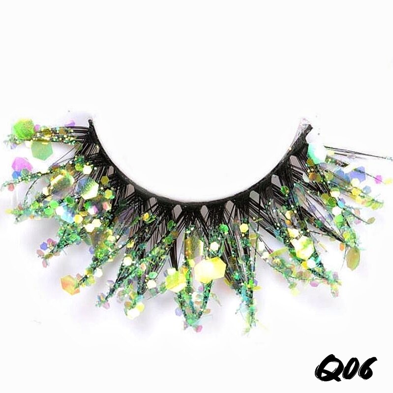 3 Pair Colored Shining Gold Glitter Eyelashes Handmade Dramatic Purple Colorful Rainbow Lashes For Party Show Halloween Cosplay