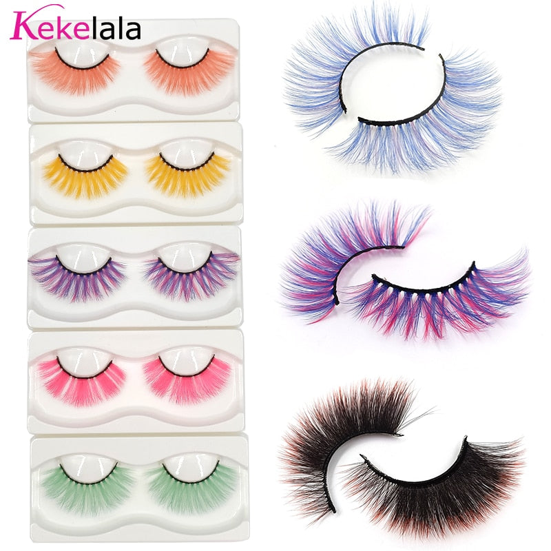 Fluffy Thick Dramatic 3D Faux Mink Colored Eyelashes Pink Red Natural Synthetic Colorful Rainbow Color Eye Lashes for Holiday