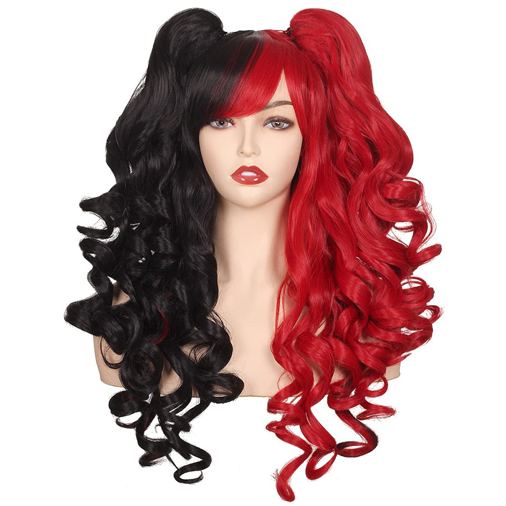Long Curly Hair Ponytail Lolita Cosplay Lady Synthetic Wig Double Ponytail Detachable Black Gold Pink Purple Gradient Wig