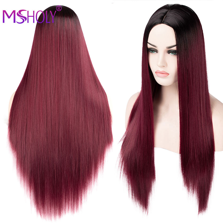 Pink Long Straight Wig Synthetic Ombre Hair Wigs Black White Pink Purple Blue Red Blonde Cosplay Wig Msholy