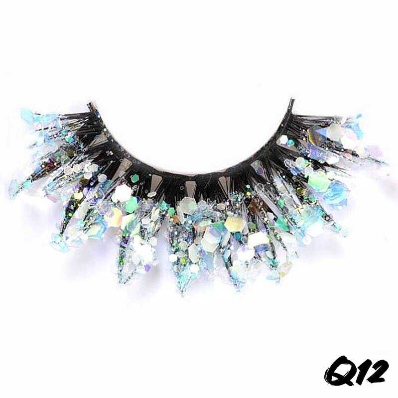 3 Pair Colored Shining Gold Glitter Eyelashes Handmade Dramatic Purple Colorful Rainbow Lashes For Party Show Halloween Cosplay