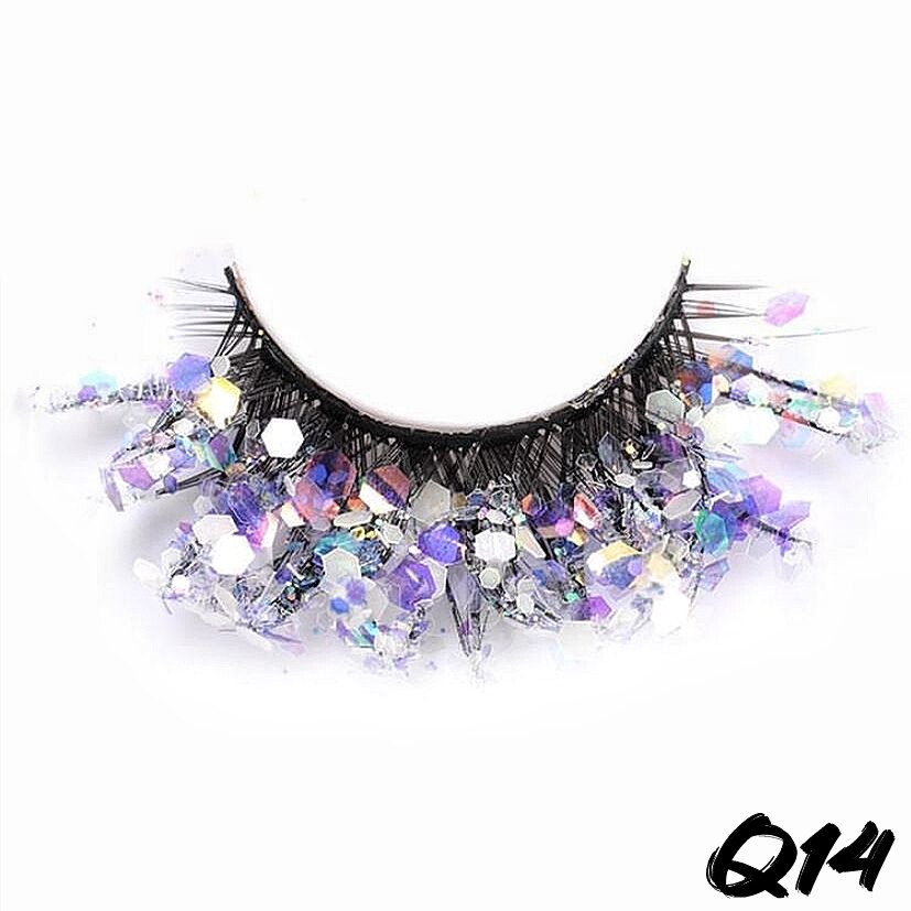 3 Pair Colored Shining Gold Glitter Eyelashes Handmade Dramatic Purple Colorful Rainbow Lashes For Party Show Halloween Cosplay