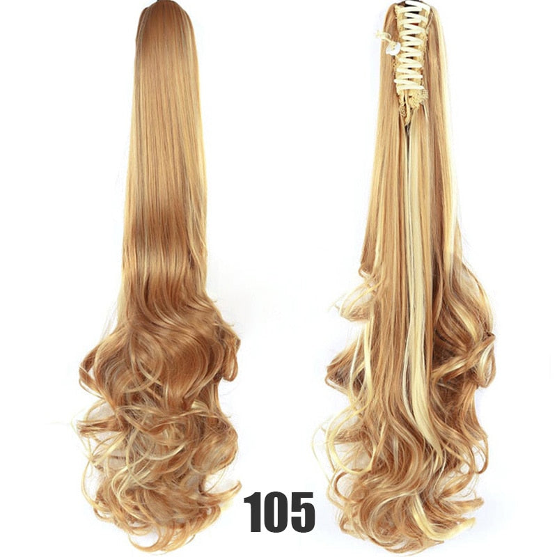 Synthetic 24inch Claw Clip Ponytail Extension Wavy Ponytail Long Straight Hair Ponytail Extension Clip Type Woman Wig