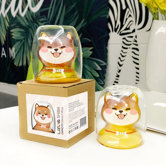 Shiba Inu Cup Heat-resistant Double Glass of Borosilicate Green Breakfast Milk Cup 220ml