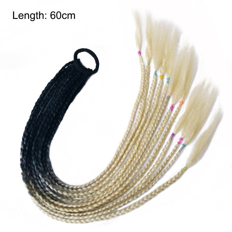 Hair Color Gradient Dirty Braided Ponytail Elastic Hair Band Rubber Headband 60cm