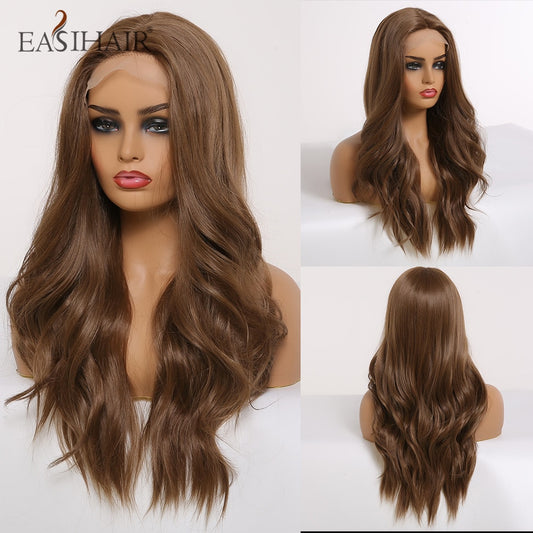 Brown Lace Front Wig Synthetic Long Wavy Wigs for Women Body Wave Lace Wig Natural High Density Heat Resistant Wig