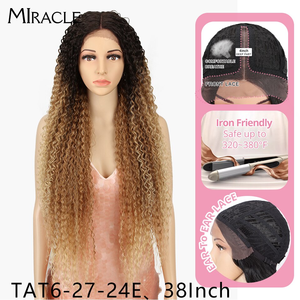 Synthetic Lace Wig Curly 30Inch Afro Kinky Curly Lace Natural Wave Blonde Wig High Temperature Fiber Hair