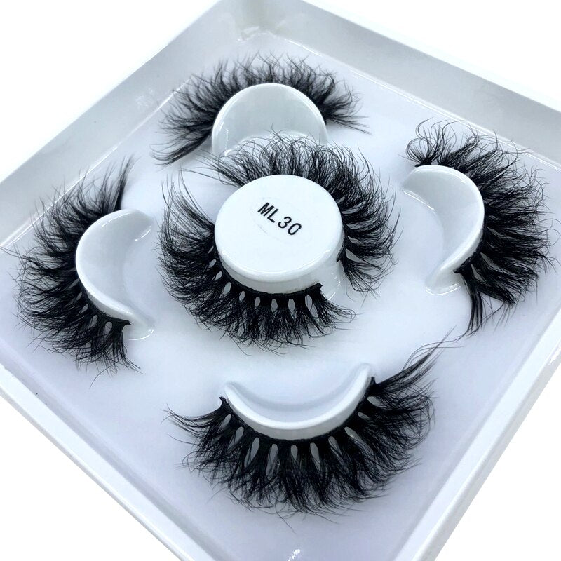 Reusable mink eyelashes 25mm lashes fluffy messy 3D mink lashes 3 pairs natural Long Thick false eyelashes extension