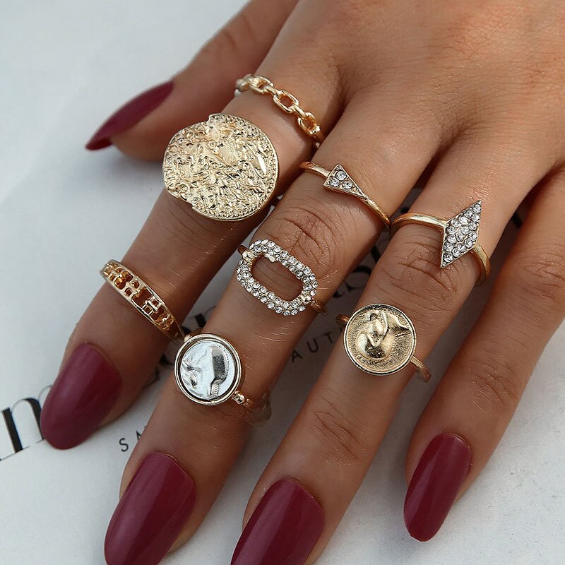 Vintage Rings Set For Women Boho Moon Star Knuckle Finger Ring Female Bohemian Gold Silver Color Jewelry Accessories