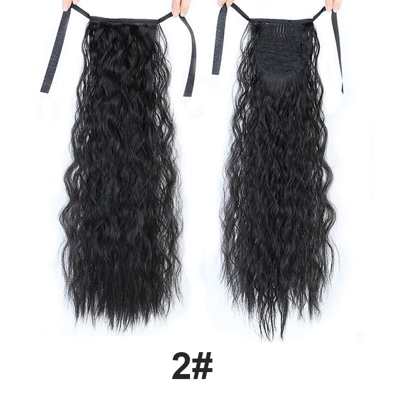 Natural Wave Pony Tail Fake Hair Extension Heat Resistant Synthetic Long Wavy Wrap Around Clip In Ponytail Hair