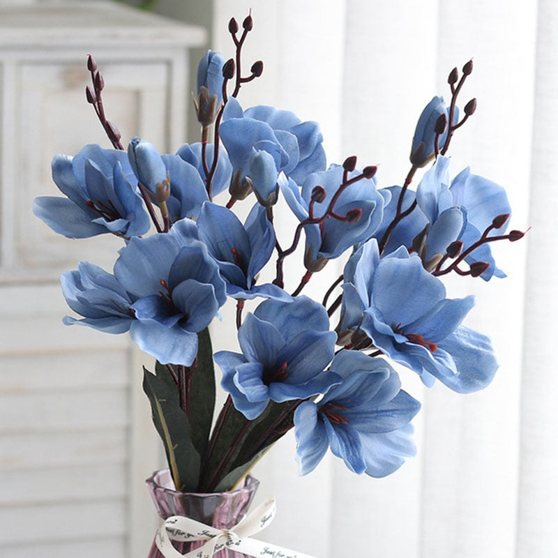 5 Forks 20 Heads Artificial Silk Flower Bouquet Simulation Magnolia Plant for Home Living Room Decoration Wedding Fake Flowers