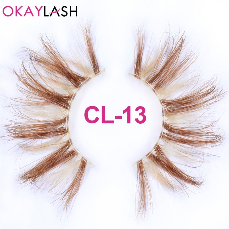 25mm Long Purple and Pink Color Real Mink Cosmetic Fake Colored Eyelash Party Cosplay Halloween Makeup Strip Eye lashes
