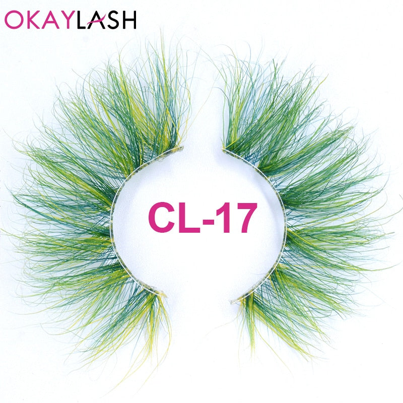 25mm Long Purple and Pink Color Real Mink Cosmetic Fake Colored Eyelash Party Cosplay Halloween Makeup Strip Eye lashes