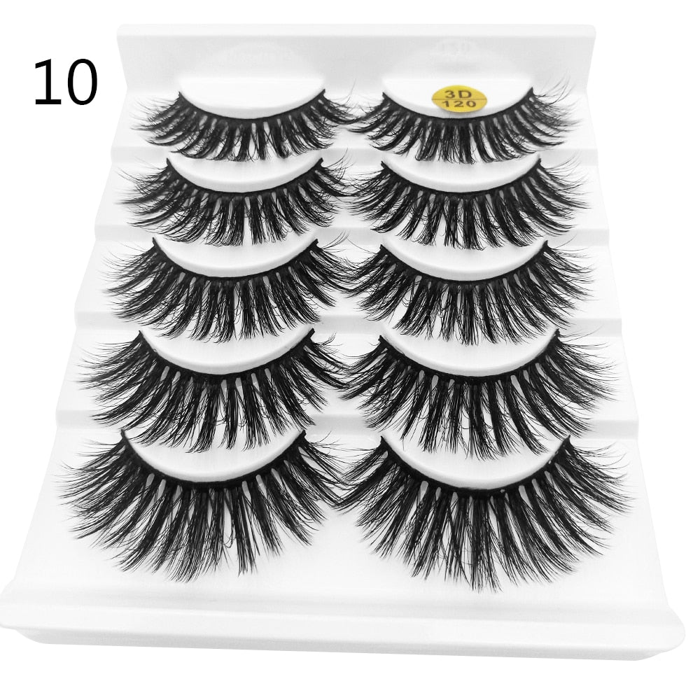 5 Pairs 3D Faux Mink Hair False Eyelashes Wispies Fluffies Drama Natural Long Soft Handmade Cruelty-free Black Lashes