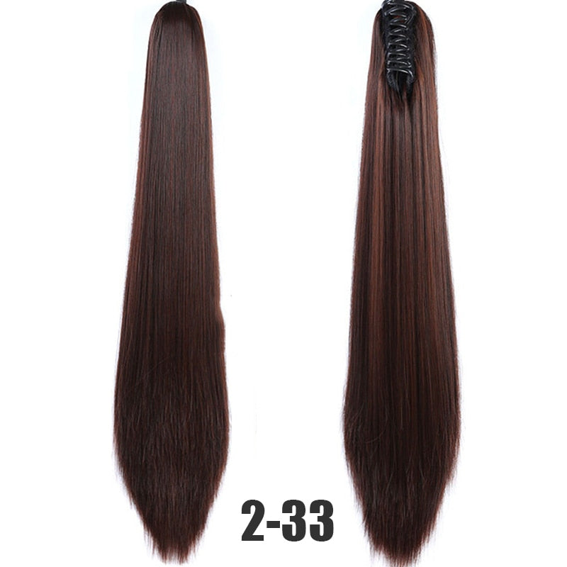 Synthetic 24inch Claw Clip Ponytail Extension Wavy Ponytail Long Straight Hair Ponytail Extension Clip Type Woman Wig