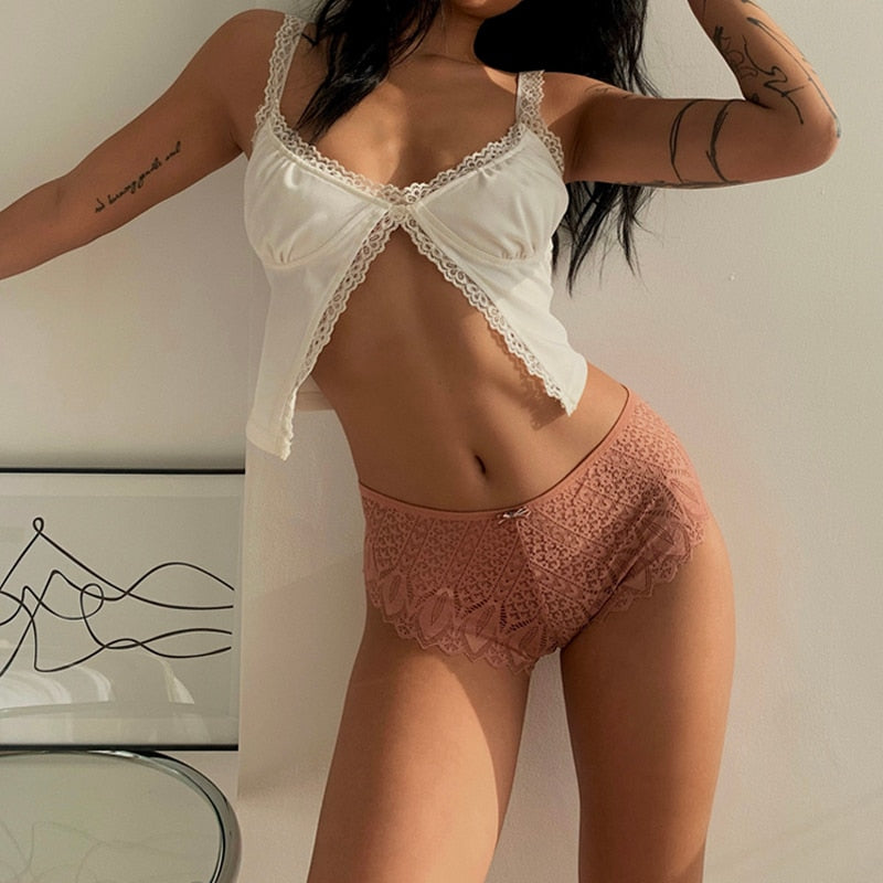 Panties Women Lace Underwear Sexy Low-Waist Briefs Hollow Out G String Underpant Solid Comfortable Lingerie