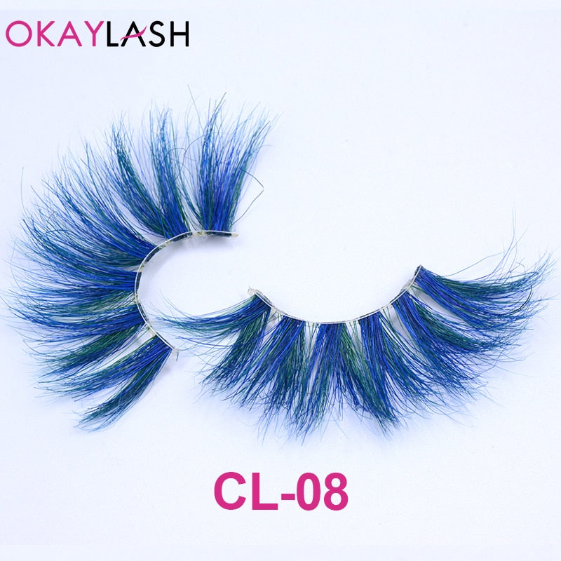 1pair/box real mink color 25mm long siberian eyelashes costume fancy ball dramatic unique colored red blue fake lashes