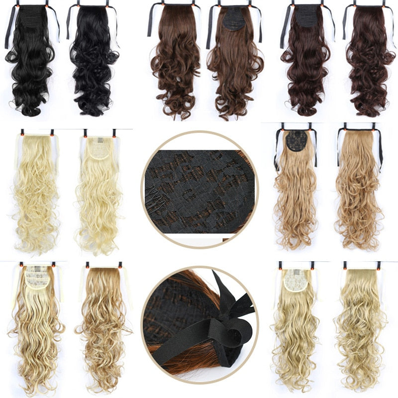 Natural Wave Pony Tail Fake Hair Extension Heat Resistant Synthetic Long Wavy Wrap Around Clip In Ponytail Hair