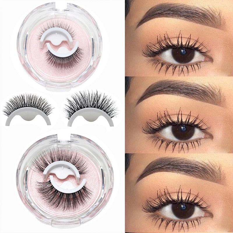 1 pair Self-adhesive False Eyelashes Glue Free 3D Strip Reusable Lashes Extension 3 Seconds To Wear Faux Mink Eyelash