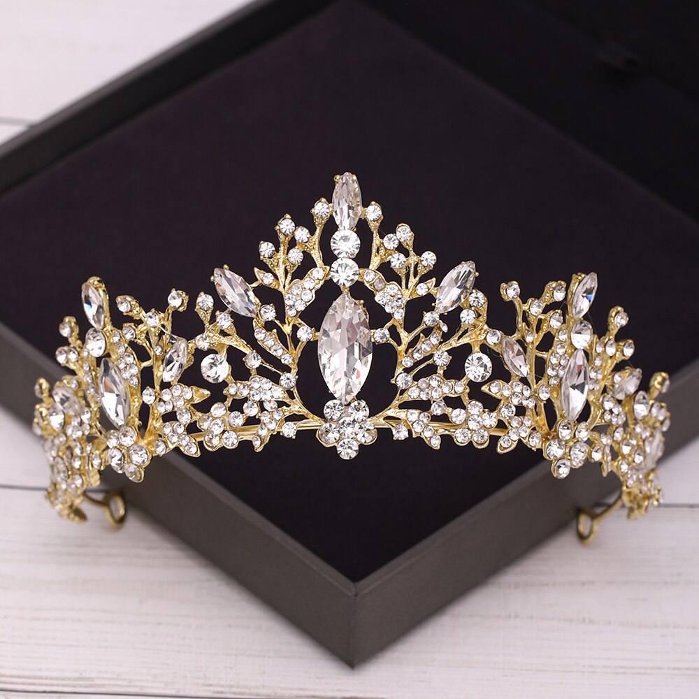 Bridal Crown Golden Wedding Hair Accessories Crystal Rhinestone Bride Wedding Tiaras and Crowns Headpiece Diadema Hair Ornament