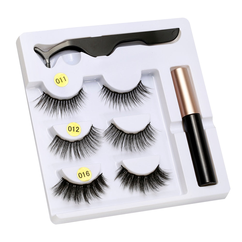 Magnetic Liquid Eyeliner& Magnetic False Eyelashes &Tweezer Set Waterproof Long Lasting Extension
