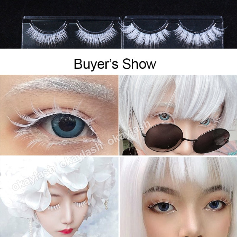 3 Pairs/Lot Fluffy Lace White Eyelashe Natural Colored Artificial Vegan Silk Eye Lashes for Doll Cosplay Party
