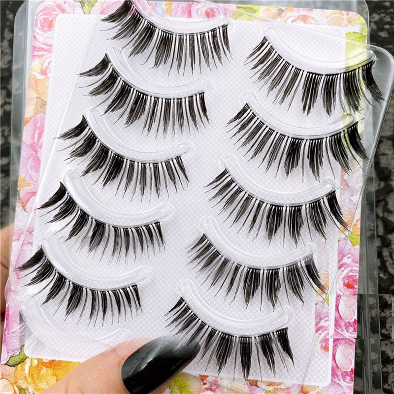 5 Pairs Eyelashes Cos Japanese Fake Eyelashes Natural Thick Pointed Tail Eyelash Stage Makeup 3D Little Devil Big Eyes Lashes
