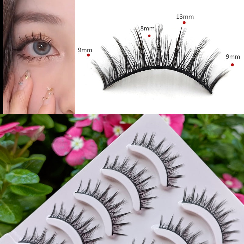 5 Pairs Natural Air False Eyelashes Cos Fairy Japanese Eyelashes Handmade Transparent Terrier Thick Curling Eyelash