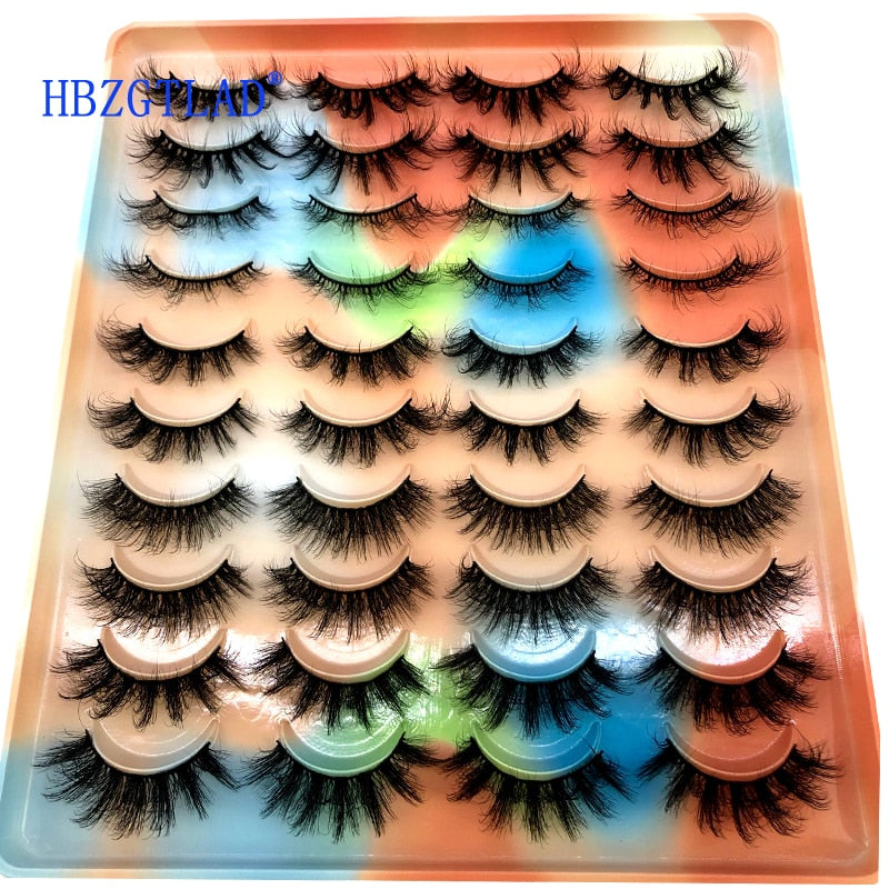 20 pairs long Natural Mink False Eyelashes Cross Dense Handmade Cotton Stalk Eye Lashes Mink Fake Eyelashes