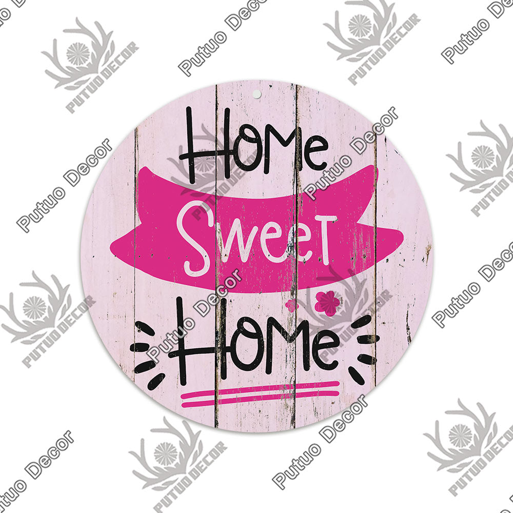 Putuo Decor Sweet Home Round Wooden Signs Home Wall Plaque Family Plaque Wood Gifts for Home Decor Living Room Door Decoration