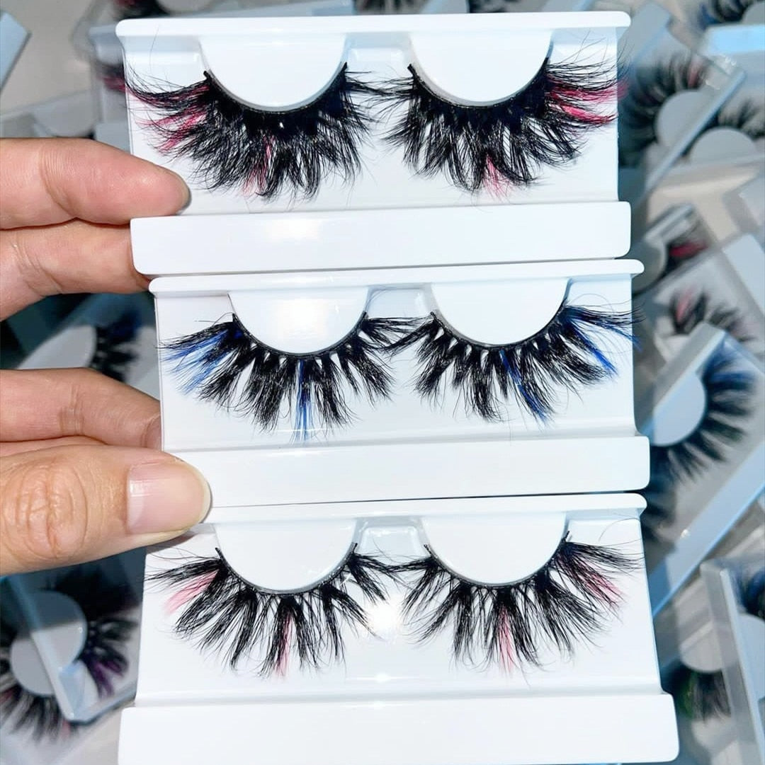 3D Mink Eyelashes Colorful 100% Mink Lashes Mix Color Pink Blue Red White False Eyelashes Fluffy Soft Cilias
