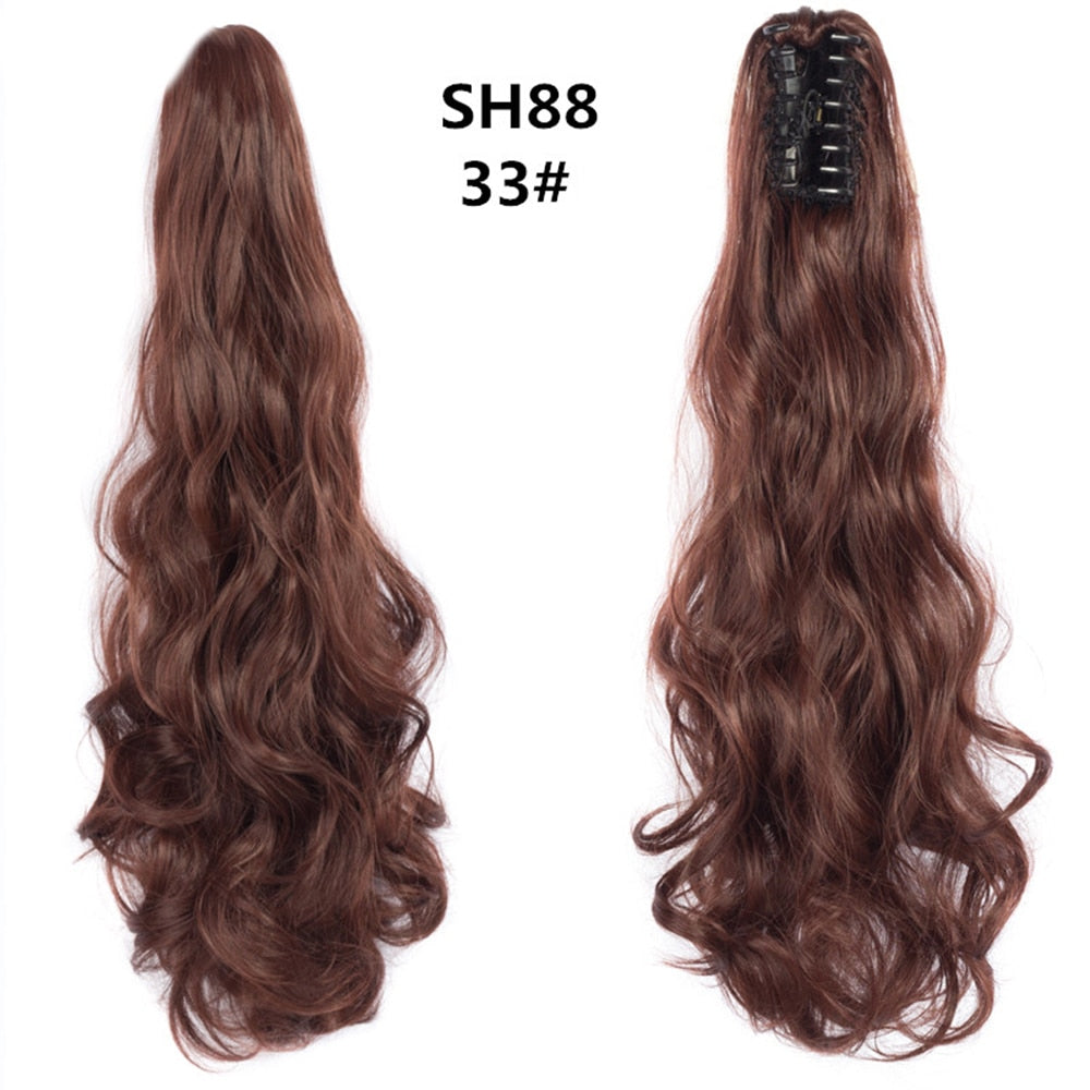 20Inch Short Curly Wavy Ponytail Hair Extensions Synthetic Claw On Hairpieces For Women Brown Black Color